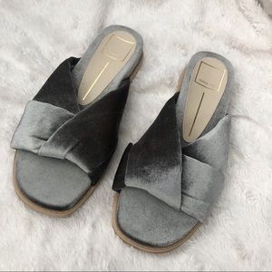 Dolce Vita Gwenn Silver Velvet Knotted Slipper - Flats Slip Ons